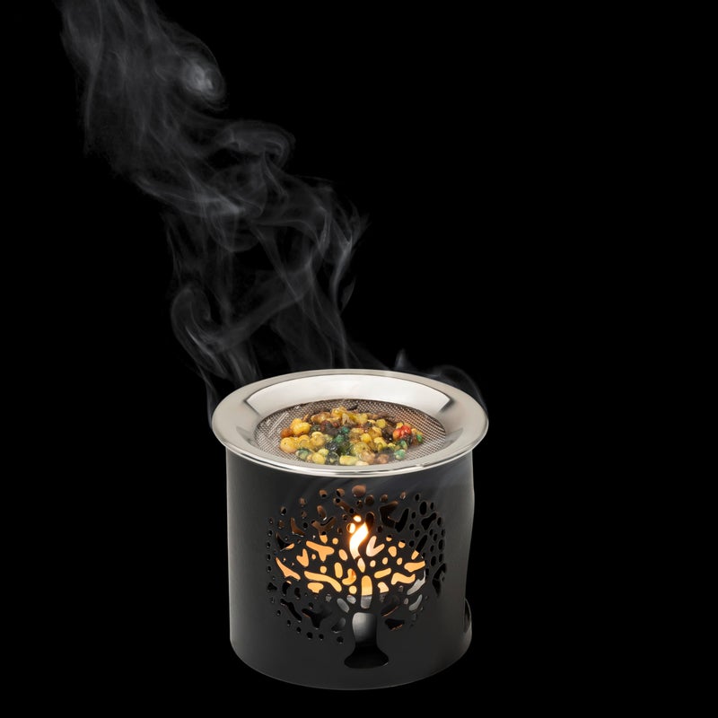 MaMeMi Handmade Black Iron Incense Burner/Incense Censer with Stainless Steel Sieve â€“ 2.36-Inch Height Featuring Tree of Life Motif â€“ Ideal for Aromatherapy and Tea Light Burning. Tealight Included - Image 4